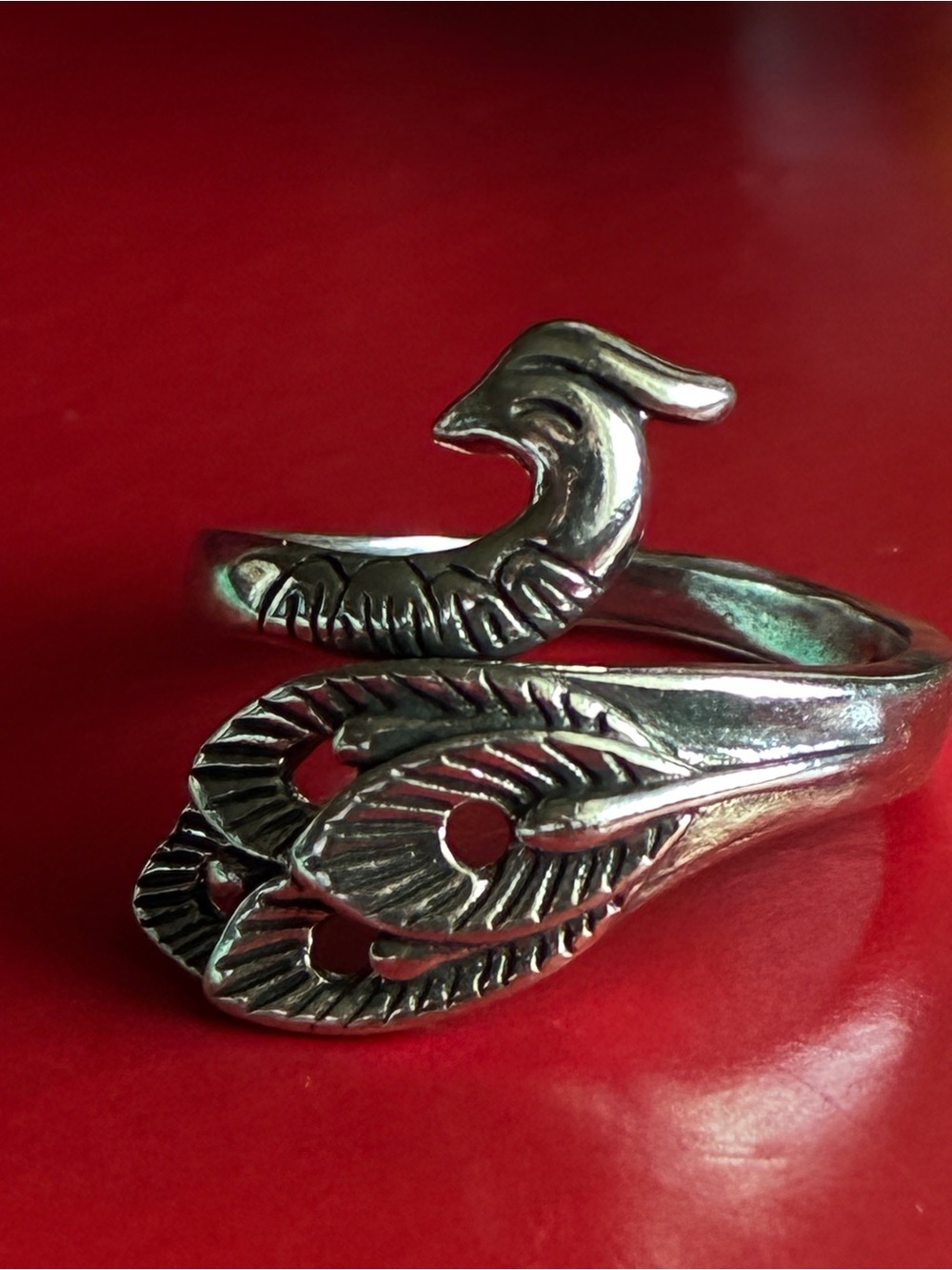 925 Sterling Silver Peacock Feather Wrap Ring in Silver SIZE 8
